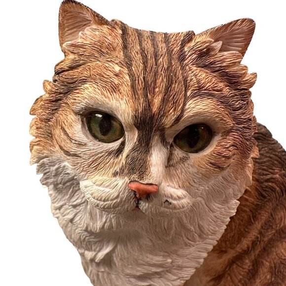 Country Artist Persian Cat Sitting Figurine Ceramic Realistic Tabby CatHand Pain - Picture 2 of 14